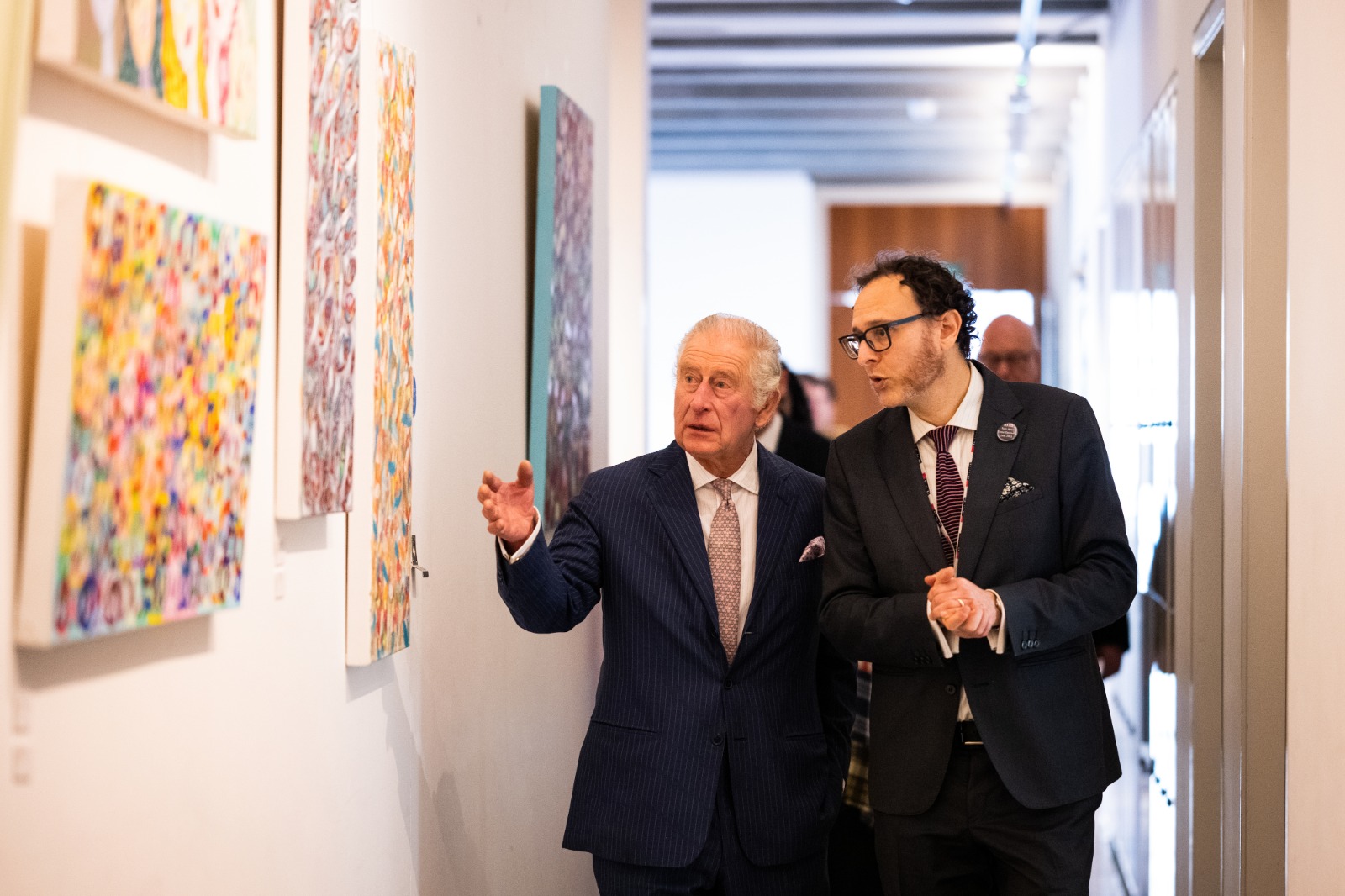 King Charles III looking at artwork by Orna Schneerson Pascal
